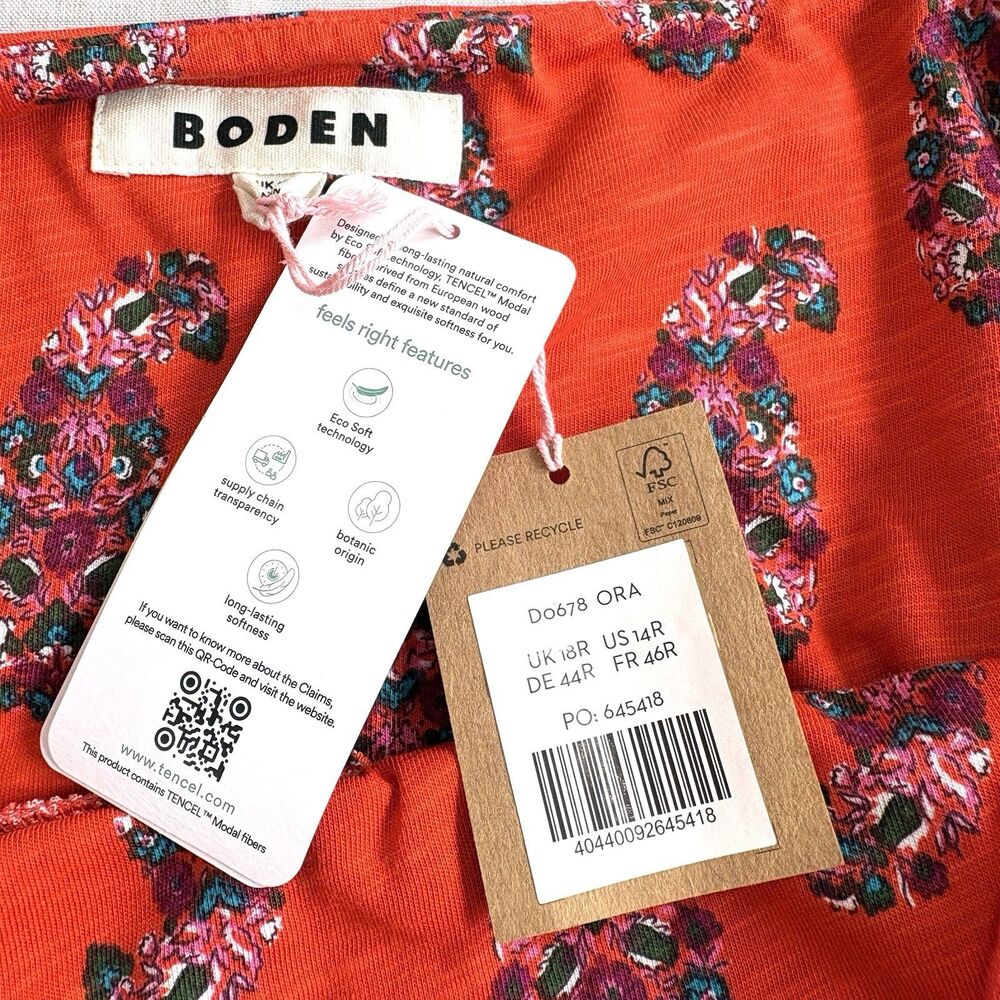 Boden Paisley Maxi Dress US 14 Red Sleeveless Tiered Pockets Cotton Blend NWT - Picture 4 of 10